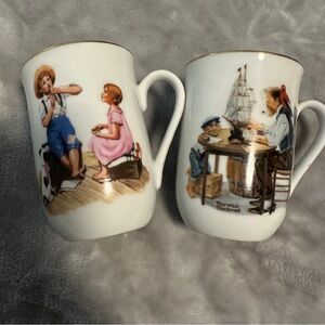Vintage‎ Norman Rockwell Mug Set - Boy Playing Flute & Model Ship